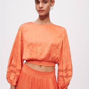New Maje Crinkle-effect Satin Crop Top (Sz 2)
